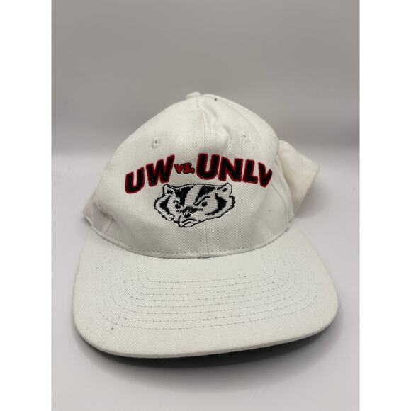 Vintage 90s UW Vs UNLV Wisconsin Las Vegas Snapback Hat OSFA White Embroidered - Picture 1 of 5